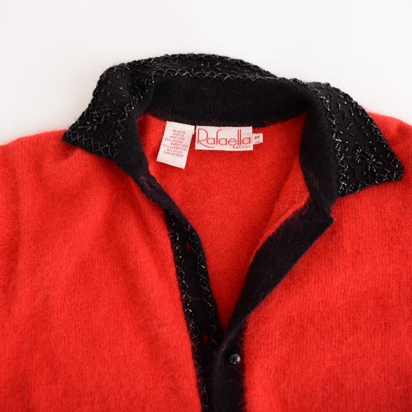 Vintage Refaella Petites Red 45% Rabbit Hair 40% Lambswools Button Down Cardigan - Picture 12 of 12